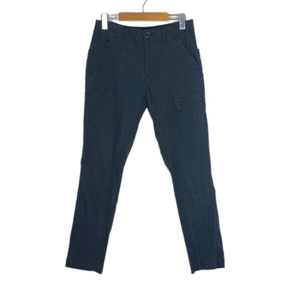 Fig Clothing Women's Black Linen Blend Stretch Travel Mat Pant Cargo Pocket US 6 - Picture 1 of 16